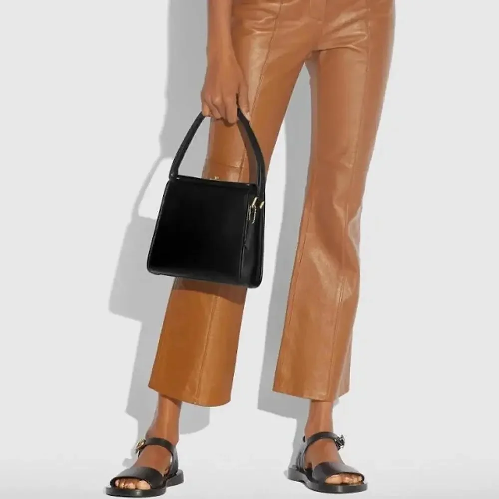 COACH REMAKE NO. 137 3 WAYS HAND SHOULDER GEOMETRIC TOP TURNLOCK BAG GOLD BLACK - Picture 3 of 9